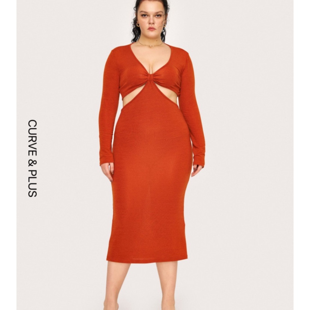 Great 70s rustic orange cutout dress